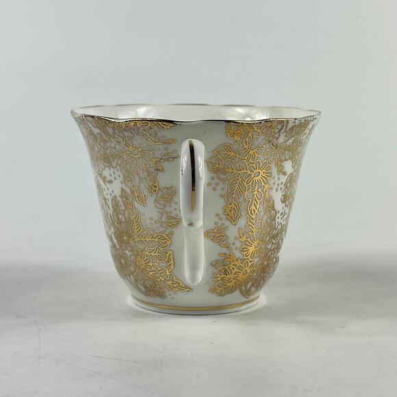 Colclough England Genuine Bone China Teacup Saucer Set Black Gold Floral Pattern - Picture 5 of 16